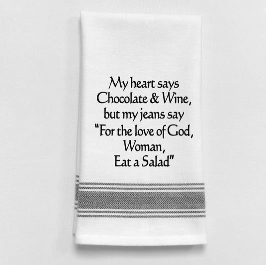 BB-M-105 White Kitchen Towel "My heart says chocolate & ..."